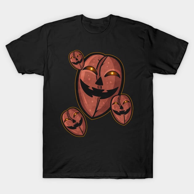 Evil Jack O Lantern Coffee Beans Halloween T-Shirt by SinBle